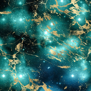 Space Marble Black Green Starry Night Golden Glitter