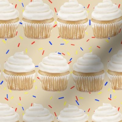 vanilla cupcake rows with sprinkles - cream