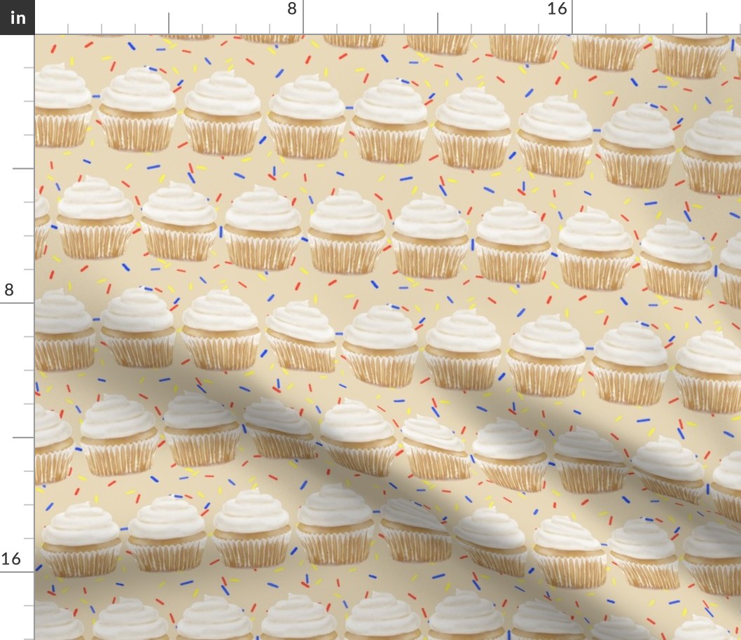 vanilla cupcake rows with sprinkles - cream