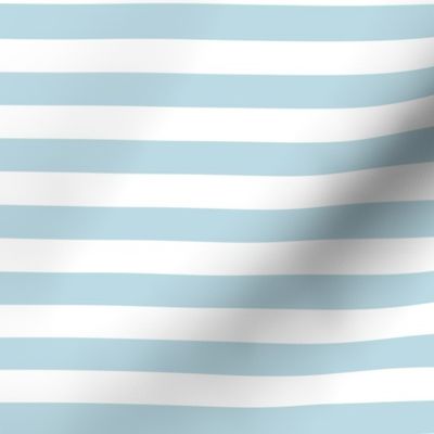 Pastel Blue Awning Stripe Pattern Horizontal in White
