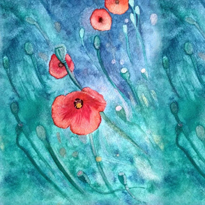 First to Bloom Poppies - Watercolour
