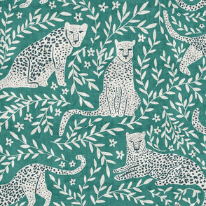 Jungle cat - teal and ink