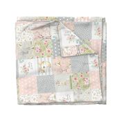 WhisperWood Cheater Quilt Blanket, Pink Nursery Deer Fox Bunny Flowers, Girls Bedding Blanket, ROTATED Dearly Loved Quilt G