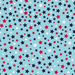 Navy, Red and White Scattered Stars on Light Blue