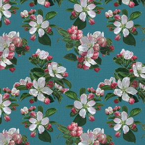 Apple Blossoms On Teal 