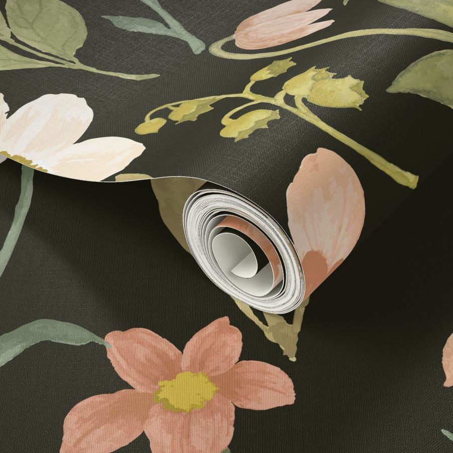 Spring Wildflowers Dark Wallpaper | Spoonflower