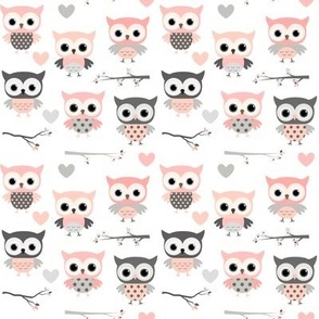 Cute Pink and Gray Owls - Woodland Animals