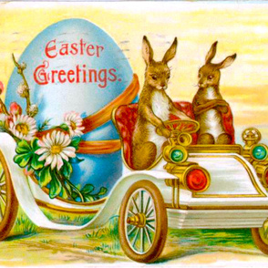 192-5  Easter Bunnies driving a Car