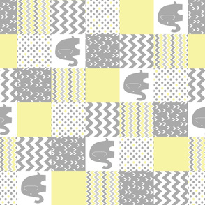 Elephant Patchwork Blanket in Yellow Grey