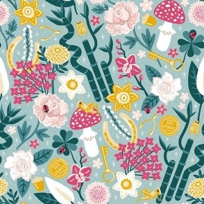 Good Luck Garden - Lucky Flowers - Duck Egg Blue - Large