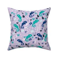 Cute Chameleon Pattern on Purple Background