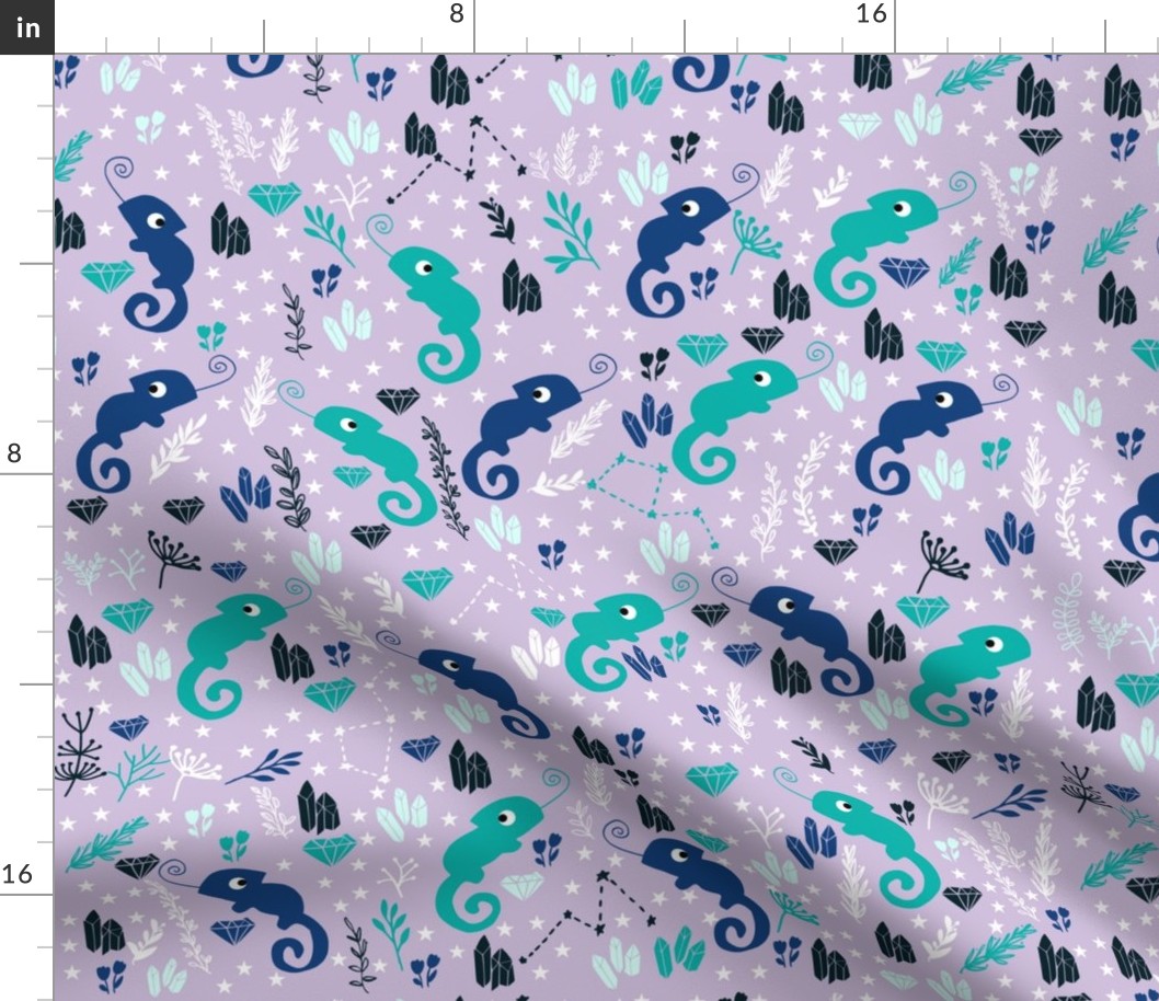Cute Chameleon Pattern on Purple Background