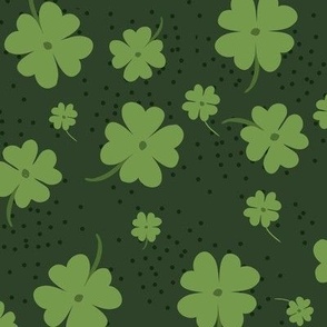 Four leaf Clover In dark forest green and leafy green tones, for St. Patrick’s Day on a Speckled Field: medium scale for home accessories and costume apparel or pet accessories