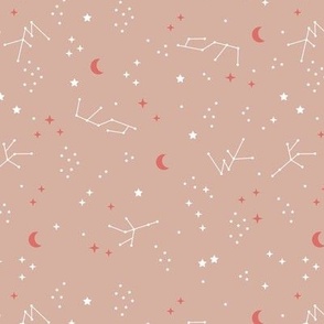 Astrophysics stars and moon boho universe science design nursery neutral soft beige coral red
