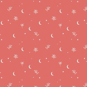 Little moon and stars jungle mystic boho garden moonlight dreams winter coral red white SMALL 