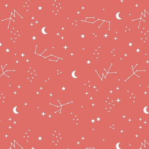 Astrophysics stars and moon boho universe science design nursery coral red