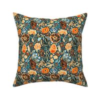 Messy Vivid Floral in Orange and Blue