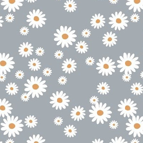 Summer day daisies minimal abstract Scandinavian boho style nursery girls stone blue gray