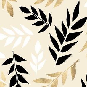 Black, White & Gold Fronds - Large