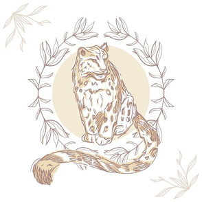 Large Leopard with Leaf Wreath in Soft Colors Design.