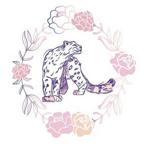 Leopard with Gradient Peony Wreath Design. 