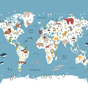 Play mat map Blue World Map with Animals