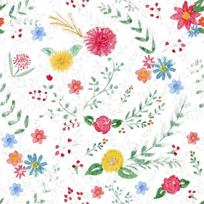 Hand Painted Wildflowers white large scale