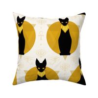 black cat lucky talisman - egyptian cat - black cat fabric and wallpaper