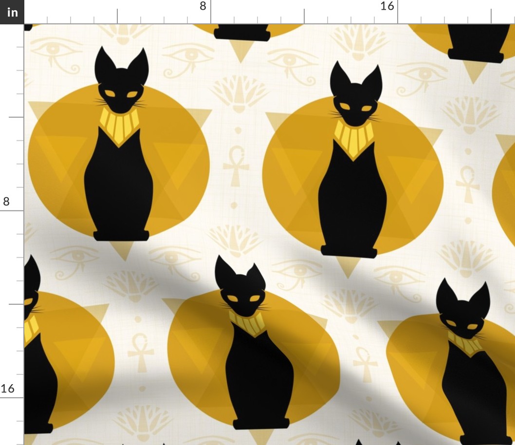 black cat lucky talisman - egyptian cat - black cat fabric and wallpaper