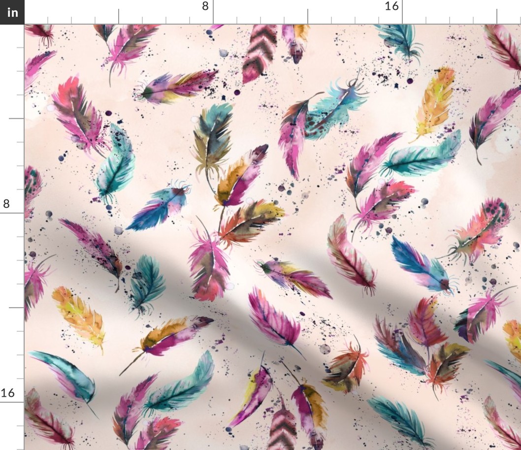 Feathers Magical and mystical feathers Multicolored Soft pink Medium