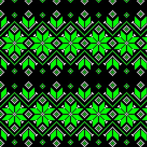 Wellspring - Star Alatyr - Ethno Ukrainian Traditional Pattern - Slavic Symbol - Large Scale Lime Green White on Black