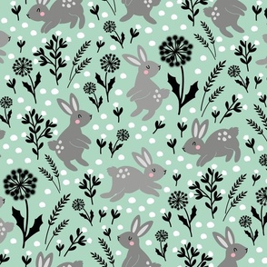green spring with grey bunnies 