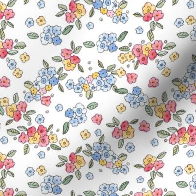 cute little watercolor flowers pattern. White background