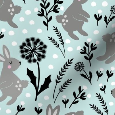 pastel spring with grey bunnies 