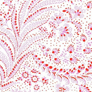Fern Leaves Botanical - white red pink