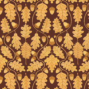 Golden oak leaves on dark brown