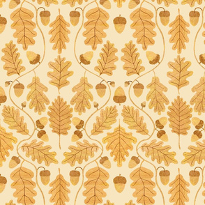 Golden oak leaves damask on buttermilk