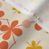 Four Leaf Clovers and Dots, Orange, Pink and Cream