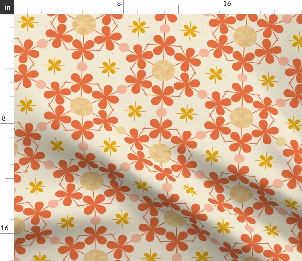 Four Leaf Clovers and Dots, Orange, Pink and Cream