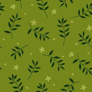 Small leaves on green background