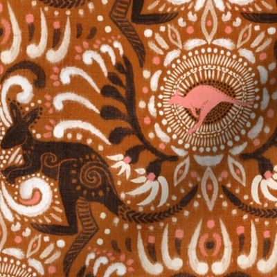 Tribal Kangaroo Ikat (coral-copper) 12”