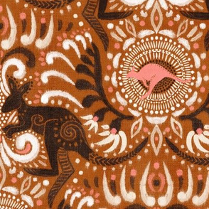 Tribal Kangaroo Ikat (coral-copper) 12”
