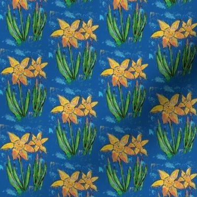 daffodils on blue