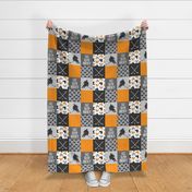 Eat Sleep Hockey - Ice Hockey Patchwork - Wholecloth orange &  grey - C21