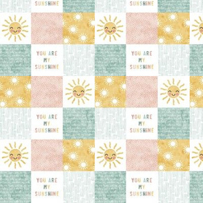 (small scale) You are my sunshine wholecloth - multi - suns patchwork - face -  pink, teal, gold  - C21