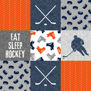 Eat Sleep Hockey - Ice Hockey Patchwork - Hockey Nursery - Wholecloth orange navy and grey V2 -C21