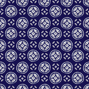 shibori quilt square blue circles