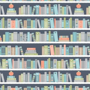 Little librarian - Back to school book shelf abc books and reading kids kindergarten illustration green blue gray neutral boys