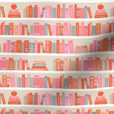 Little librarian - Back to school book shelf abc books and reading kids kindergarten illustration peach orange beige blush girls seventies boho