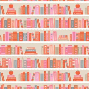 Little librarian - Back to school book shelf abc books and reading kids kindergarten illustration peach orange beige blush girls seventies boho